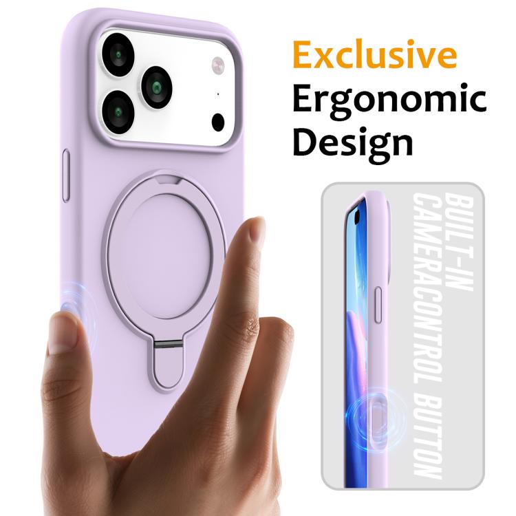 For iPhone 17 Pro Max Liquid Silicone MagSafe Magnetic Phone Case with Ring Holder