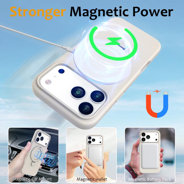 For iPhone 17 Pro Liquid Silicone MagSafe Magnetic Phone Case with Ring Holder