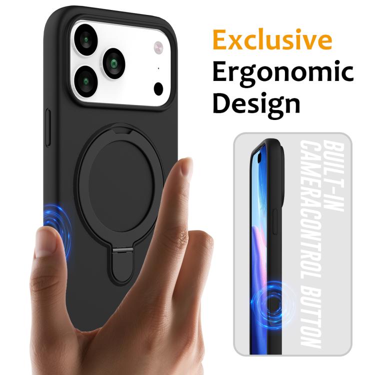 For iPhone 17 Pro Liquid Silicone MagSafe Magnetic Phone Case with Ring Holder