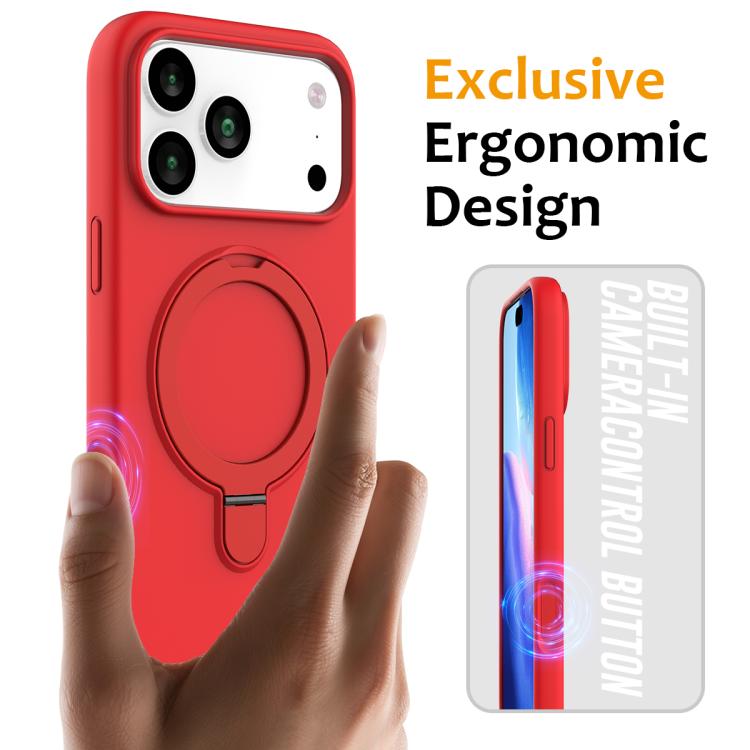 For iPhone 17 Pro Liquid Silicone MagSafe Magnetic Phone Case with Ring Holder