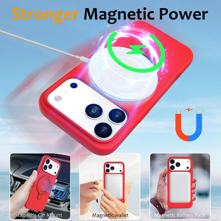 For iPhone 17 Pro Liquid Silicone MagSafe Magnetic Phone Case with Ring Holder