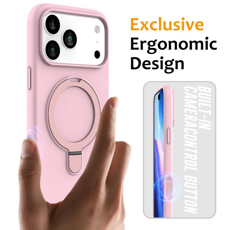 For iPhone 17 Pro Liquid Silicone MagSafe Magnetic Phone Case with Ring Holder