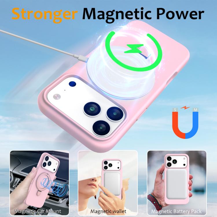 For iPhone 17 Pro Liquid Silicone MagSafe Magnetic Phone Case with Ring Holder