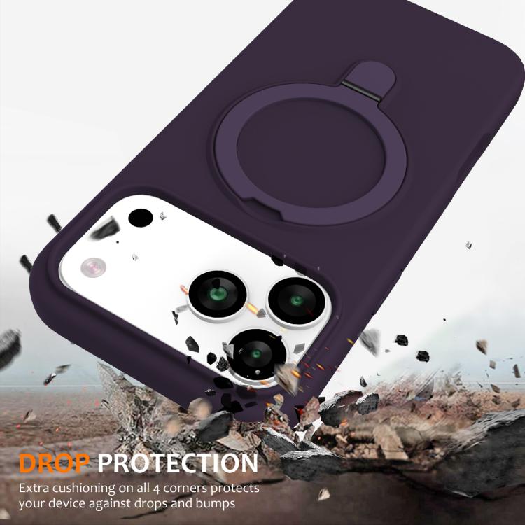 For iPhone 17 Pro Liquid Silicone MagSafe Magnetic Phone Case with Ring Holder