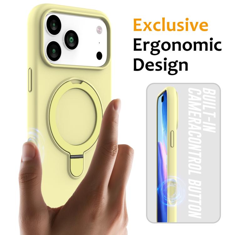 For iPhone 17 Pro Liquid Silicone MagSafe Magnetic Phone Case with Ring Holder