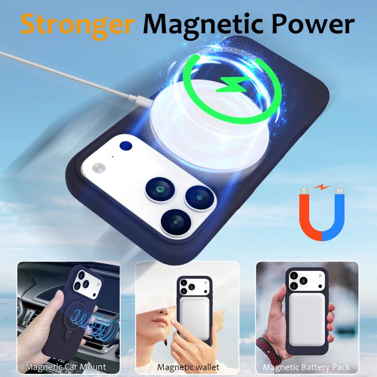 For iPhone 17 Pro Liquid Silicone MagSafe Magnetic Phone Case with Ring Holder