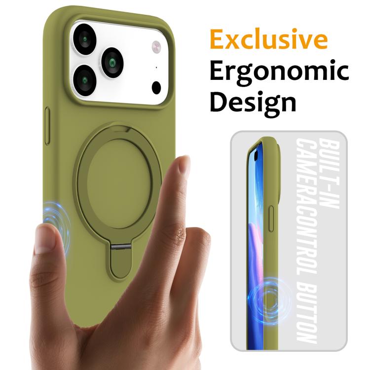 For iPhone 17 Pro Liquid Silicone MagSafe Magnetic Phone Case with Ring Holder
