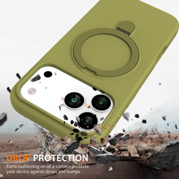 For iPhone 17 Pro Liquid Silicone MagSafe Magnetic Phone Case with Ring Holder