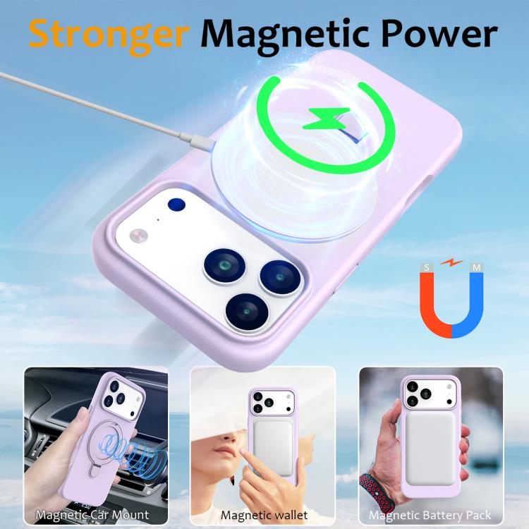 For iPhone 17 Pro Liquid Silicone MagSafe Magnetic Phone Case with Ring Holder