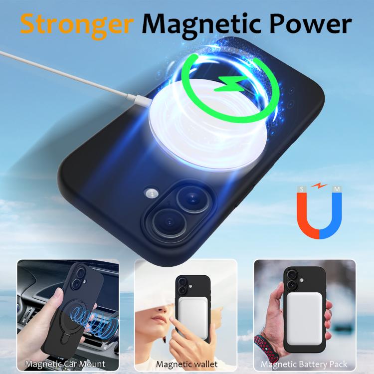 For iPhone 17 Liquid Silicone MagSafe Magnetic Phone Case with Ring Holder