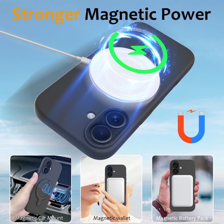 For iPhone 17 Liquid Silicone MagSafe Magnetic Phone Case with Ring Holder