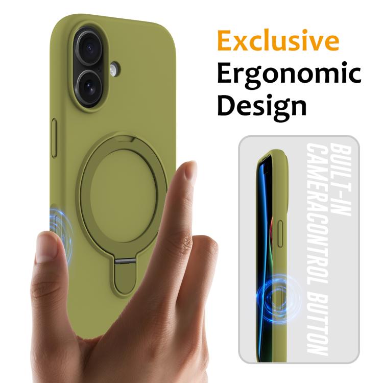 For iPhone 17 Liquid Silicone MagSafe Magnetic Phone Case with Ring Holder