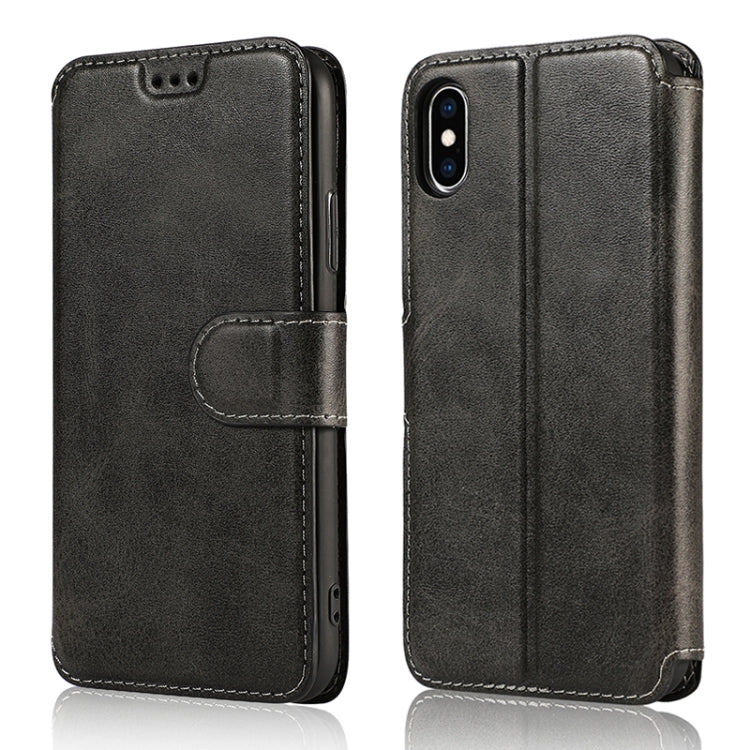 For iPhone X / XS Calf Texture Magnetic Buckle Horizontal Flip Leather Case with Holder & Card Slots & Wallet & Photo Frame