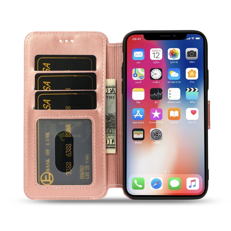 For iPhone X / XS Calf Texture Magnetic Buckle Horizontal Flip Leather Case with Holder & Card Slots & Wallet & Photo Frame