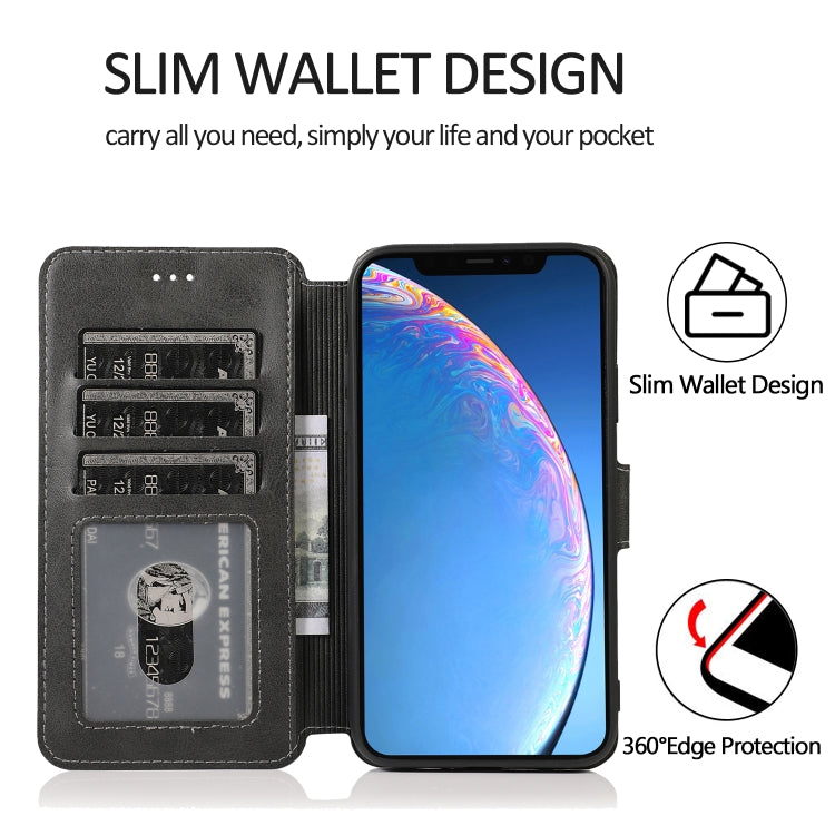 For iPhone 12 / 12 Pro Calf Texture Magnetic Buckle Horizontal Flip Leather Case with Holder & Card Slots & Wallet & Photo Frame