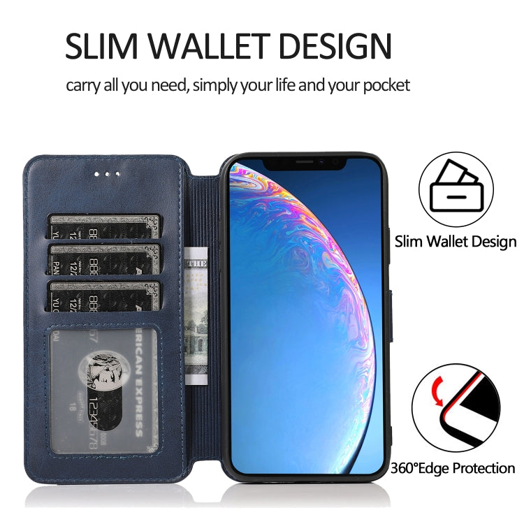 For iPhone 12 / 12 Pro Calf Texture Magnetic Buckle Horizontal Flip Leather Case with Holder & Card Slots & Wallet & Photo Frame