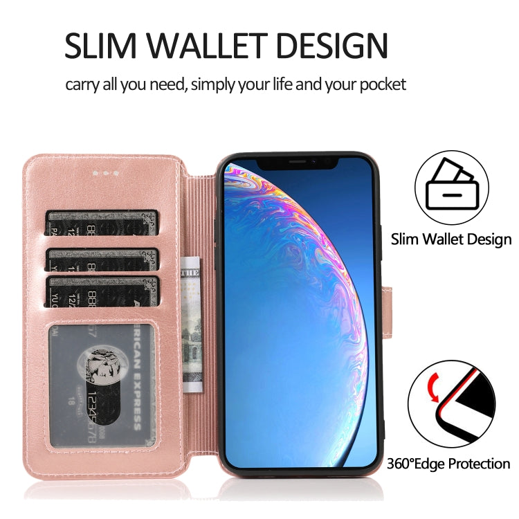 For iPhone 12 / 12 Pro Calf Texture Magnetic Buckle Horizontal Flip Leather Case with Holder & Card Slots & Wallet & Photo Frame
