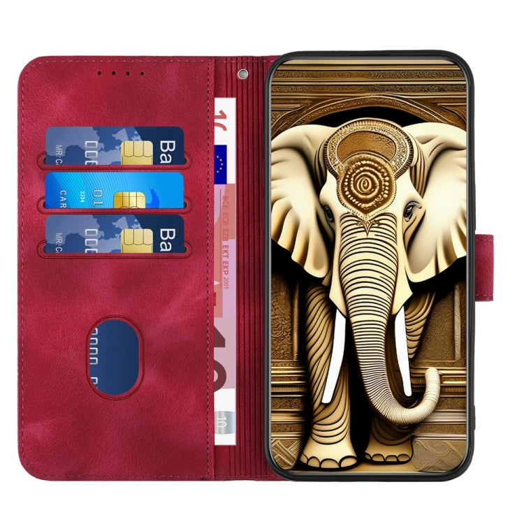 For iPhone 16 YX0060 Elephant Head Embossed Phone Leather Case with Lanyard