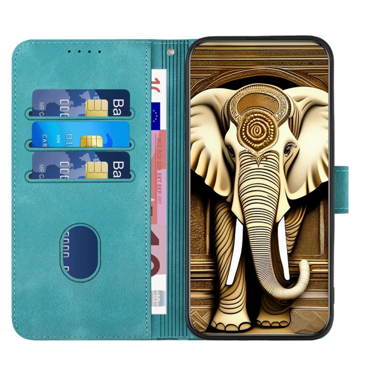 For iPhone 16 YX0060 Elephant Head Embossed Phone Leather Case with Lanyard