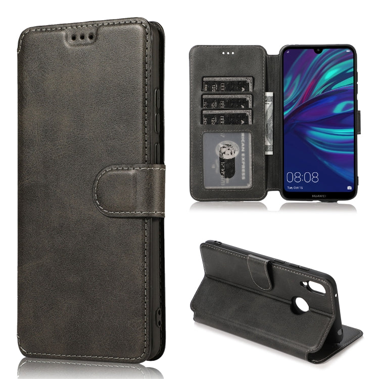 For Huawei Y7 2019 Calf Texture Magnetic Buckle Horizontal Flip Leather Case with Holder & Card Slots & Wallet & Photo Frame