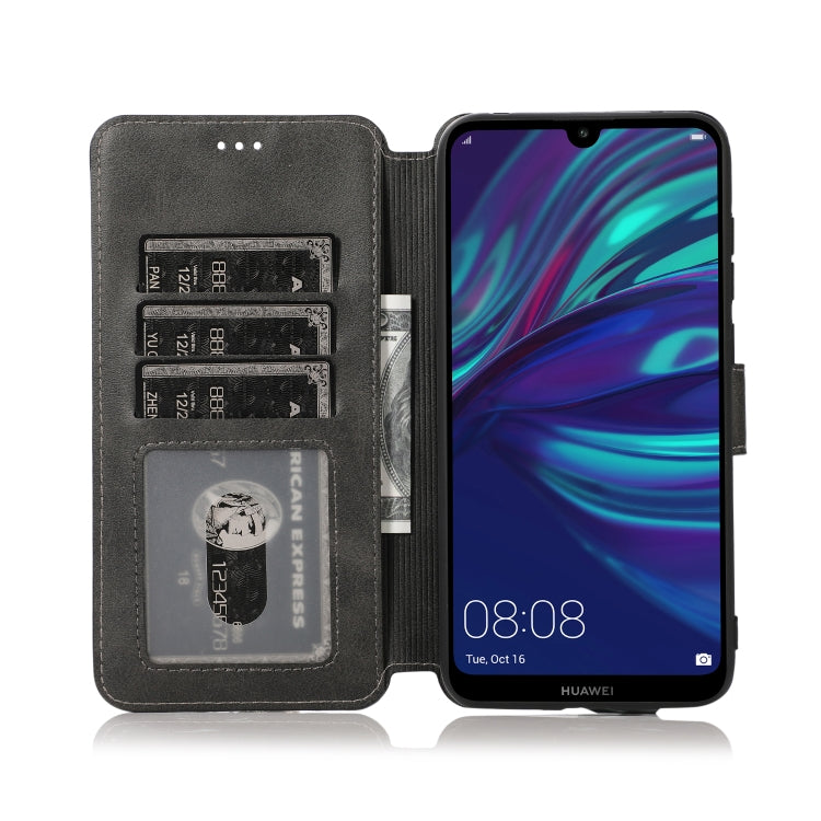 For Huawei Y7 2019 Calf Texture Magnetic Buckle Horizontal Flip Leather Case with Holder & Card Slots & Wallet & Photo Frame