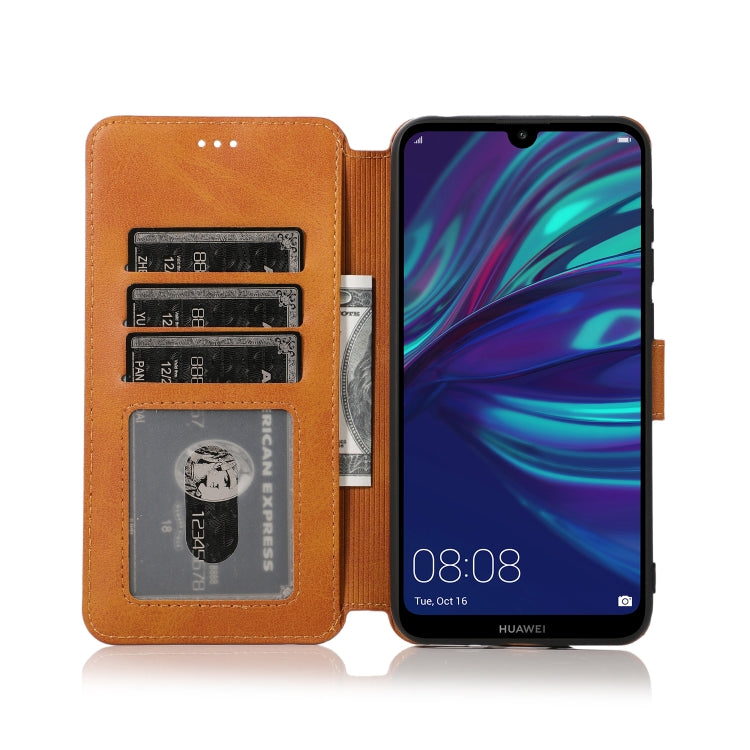 For Huawei Y7 2019 Calf Texture Magnetic Buckle Horizontal Flip Leather Case with Holder & Card Slots & Wallet & Photo Frame