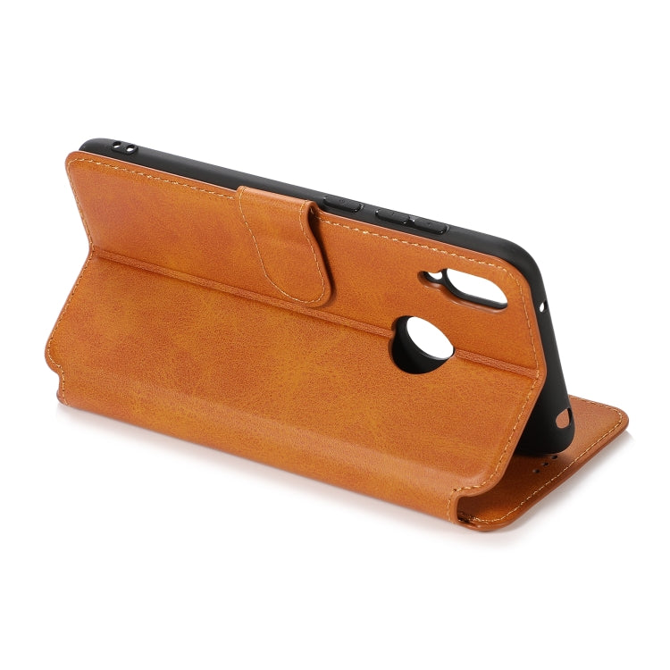 For Huawei Y7 2019 Calf Texture Magnetic Buckle Horizontal Flip Leather Case with Holder & Card Slots & Wallet & Photo Frame