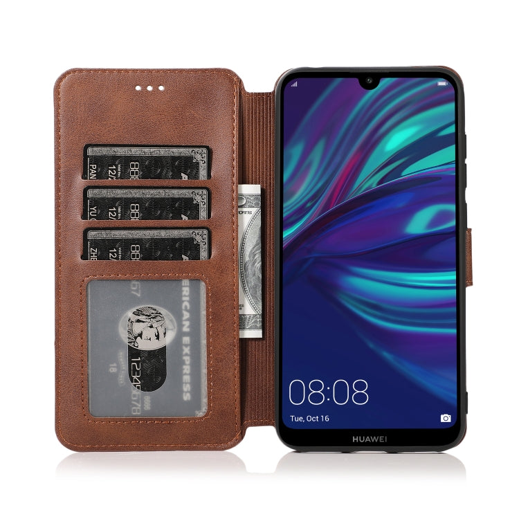 For Huawei Y7 2019 Calf Texture Magnetic Buckle Horizontal Flip Leather Case with Holder & Card Slots & Wallet & Photo Frame