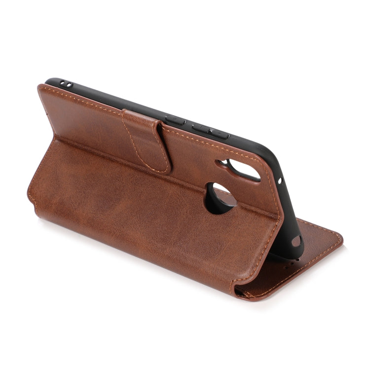 For Huawei Y7 2019 Calf Texture Magnetic Buckle Horizontal Flip Leather Case with Holder & Card Slots & Wallet & Photo Frame