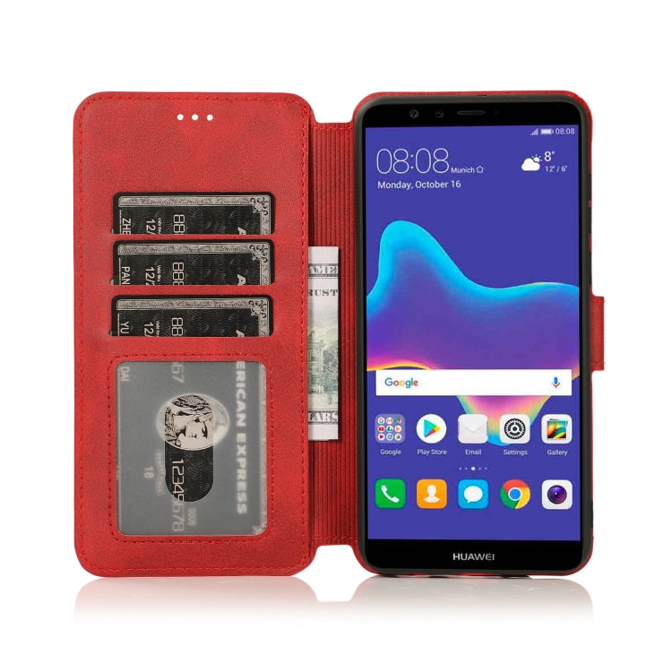 For Huawei Y9 2018 Calf Texture Magnetic Buckle Horizontal Flip Leather Case with Holder & Card Slots & Wallet & Photo Frame