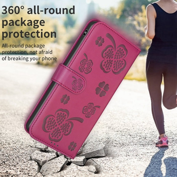 For iPhone 16 Pro Max Four-leaf Embossed Leather Phone Case