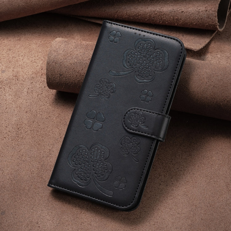 For iPhone 16 Pro Max Four-leaf Embossed Leather Phone Case