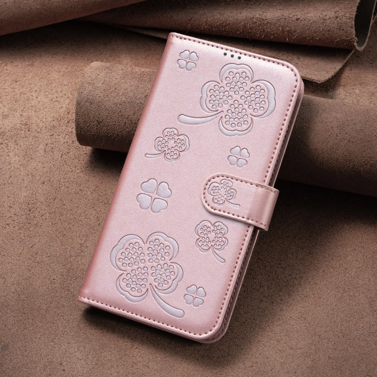 For iPhone 16 Pro Max Four-leaf Embossed Leather Phone Case