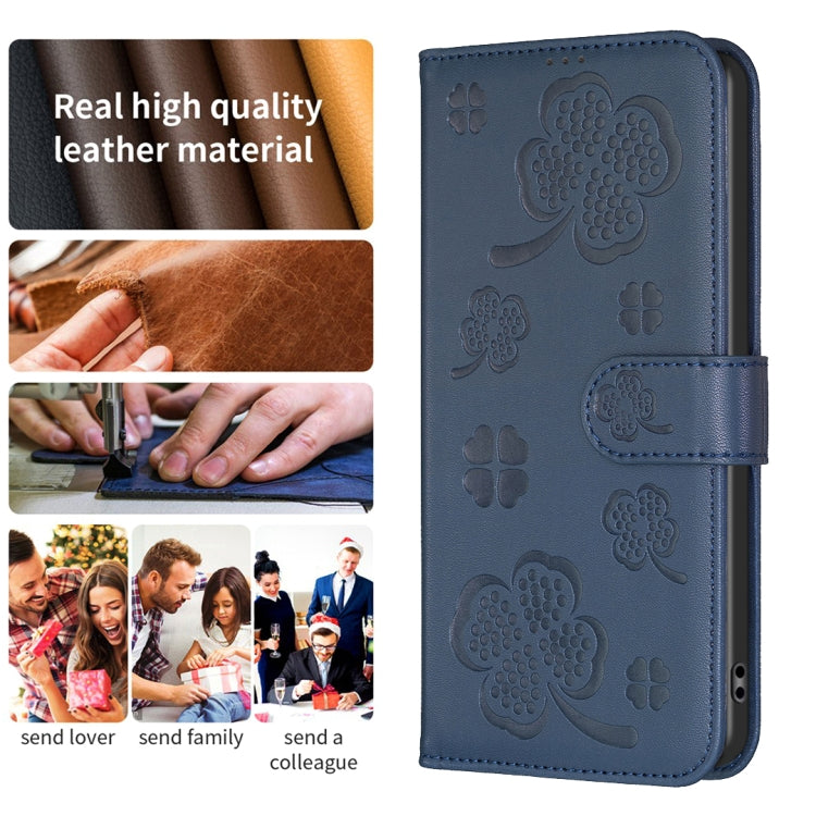 For iPhone 16 Plus Four-leaf Embossed Leather Phone Case