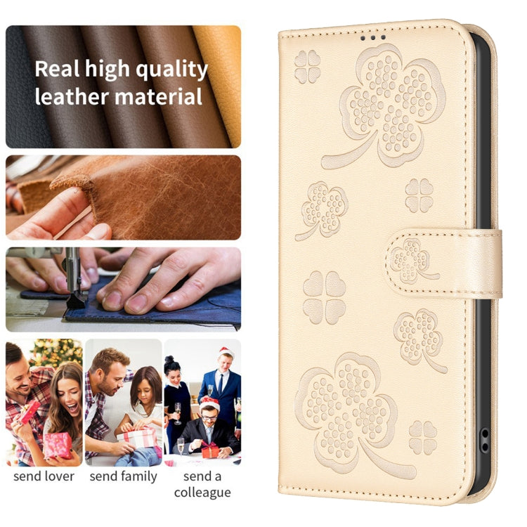 For iPhone 16 Four-leaf Embossed Leather Phone Case