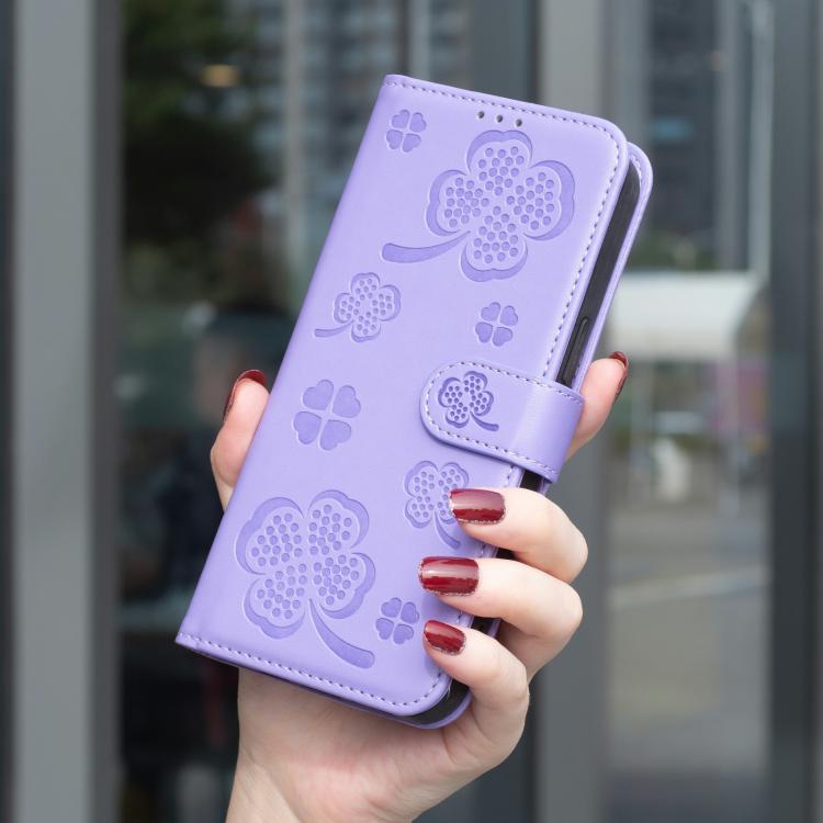 For iPhone Air Four-leaf Embossed Leather Phone Case