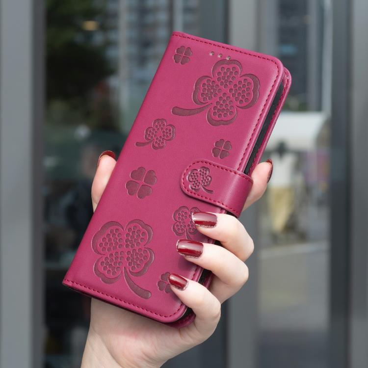 For iPhone 17 Pro Four-leaf Embossed Leather Phone Case