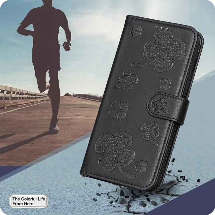 For iPhone 17 Pro Four-leaf Embossed Leather Phone Case