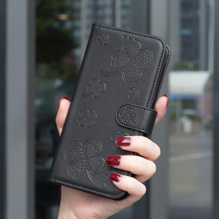 For iPhone 17 Pro Four-leaf Embossed Leather Phone Case