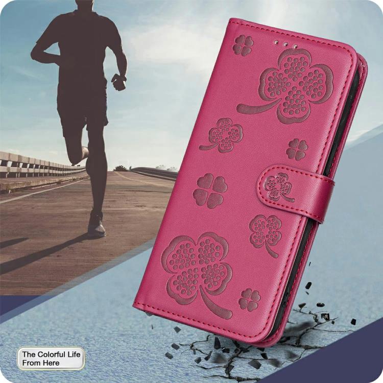For iPhone 17 Pro Max Four-leaf Embossed Leather Phone Case