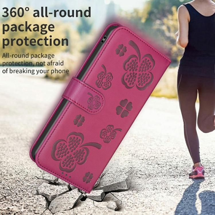 For iPhone 17 Pro Max Four-leaf Embossed Leather Phone Case