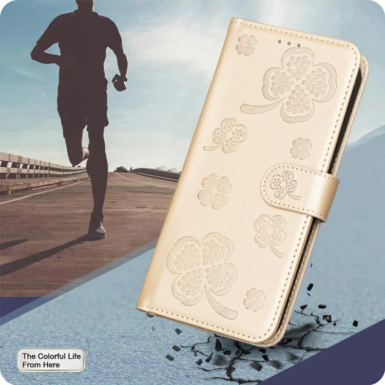 For iPhone 17 Pro Max Four-leaf Embossed Leather Phone Case
