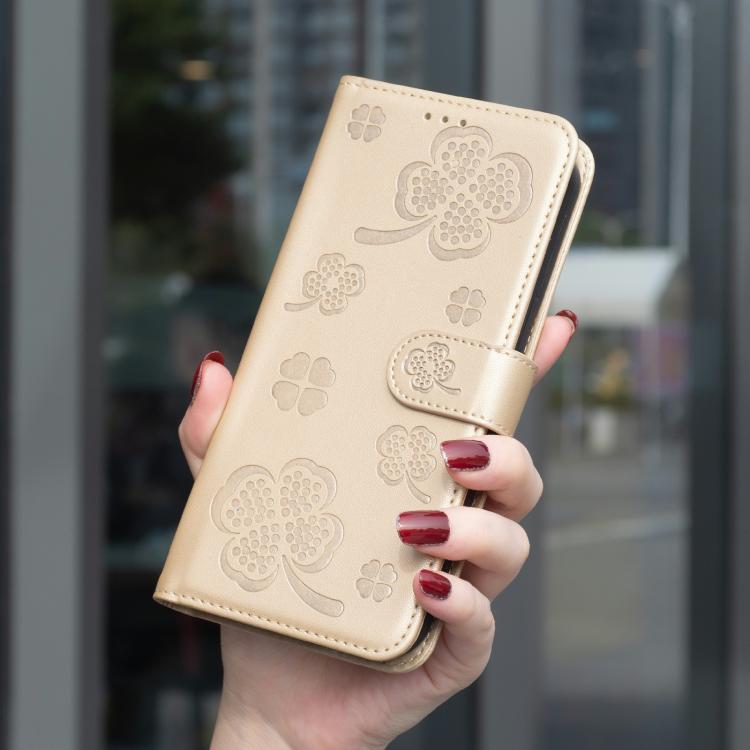 For iPhone 17 Pro Max Four-leaf Embossed Leather Phone Case
