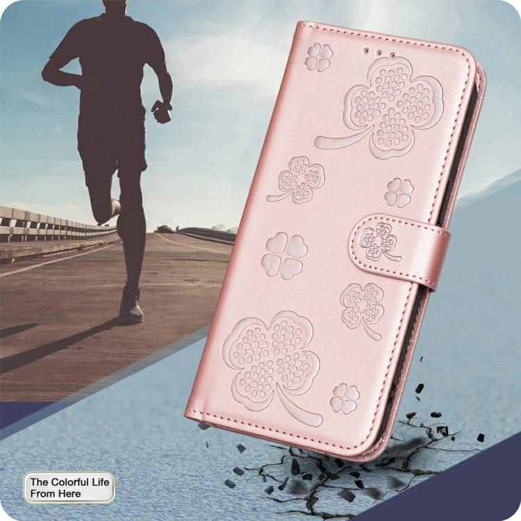 For iPhone 17 Pro Max Four-leaf Embossed Leather Phone Case