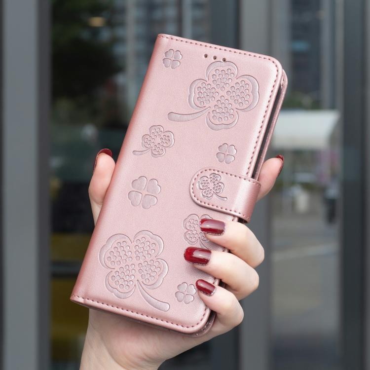 For iPhone 17 Pro Max Four-leaf Embossed Leather Phone Case