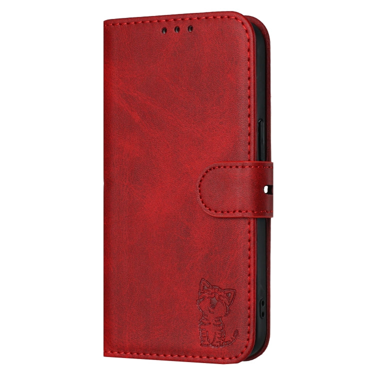 For Google Pixel 9a Embossed Happy Cat Pattern Flip Leather Phone Case