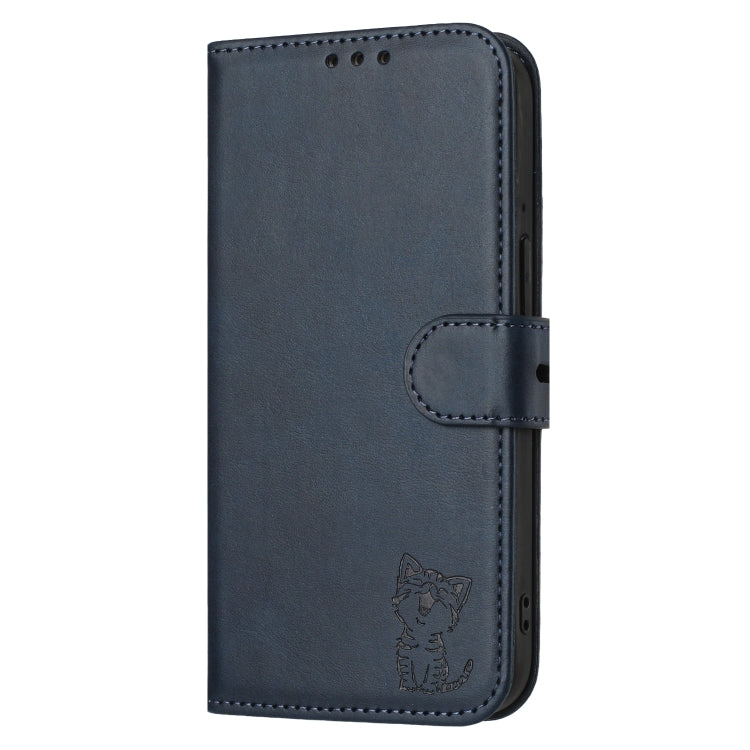 For Google Pixel 9a Embossed Happy Cat Pattern Flip Leather Phone Case