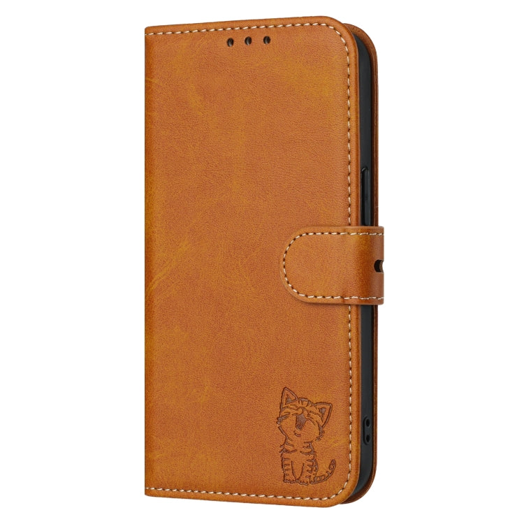 For Google Pixel 9a Embossed Happy Cat Pattern Flip Leather Phone Case