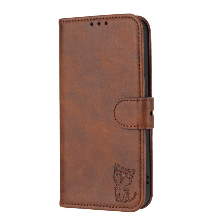 For Google Pixel 10 / 10 Pro Embossed Happy Cat Pattern Flip Leather Phone Case