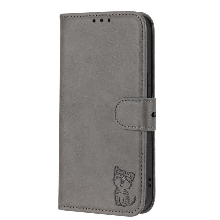 For Google Pixel 10 / 10 Pro Embossed Happy Cat Pattern Flip Leather Phone Case